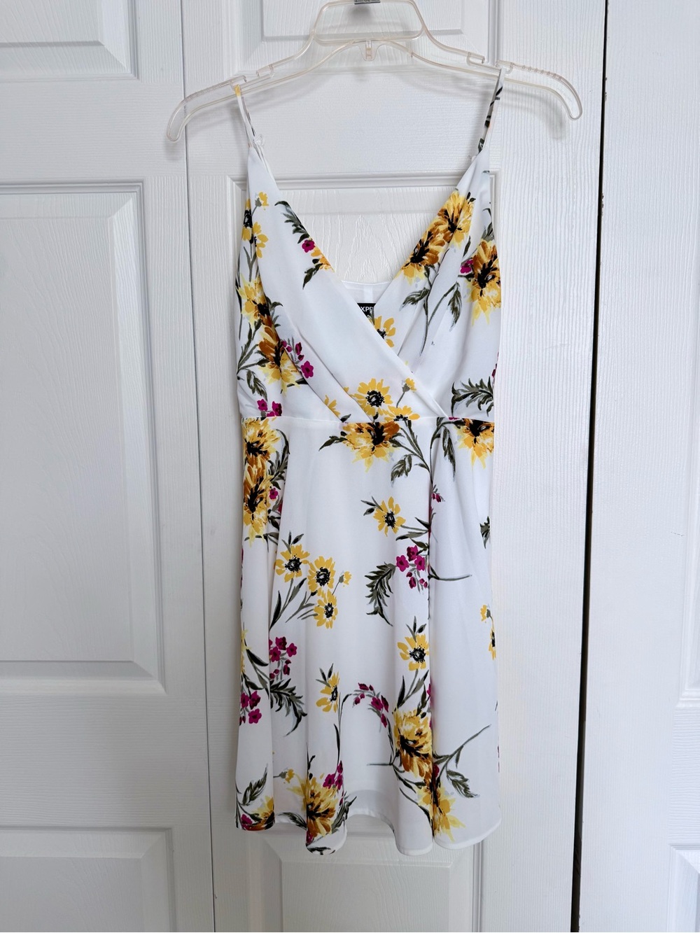 Express White Mini Dress with Yellow Floral Print and Pink Accents